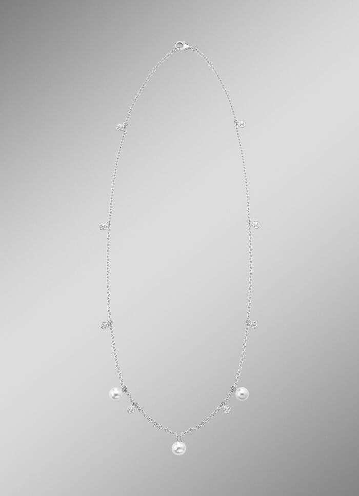 Halskette mit Süßwasser-Zuchtperlen und synth. Zirkonia 