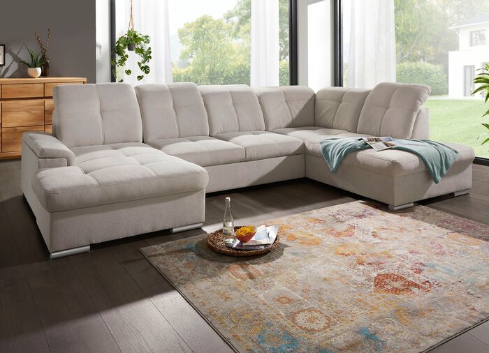 Wohnlandschaft mit Bettfunktion und Bettkasten CREME