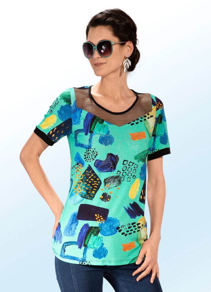 Shirt mit schwarzem Netz-Jersey-Einsatz  