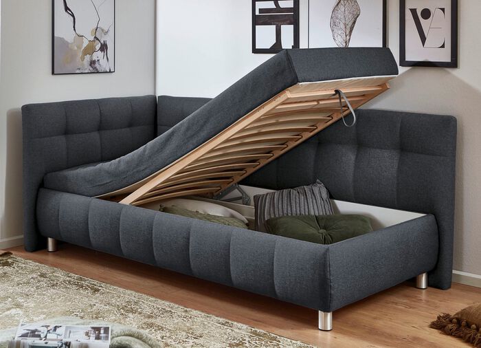 Studioliege mit Kissen und Bettkasten ANTHRAZIT
