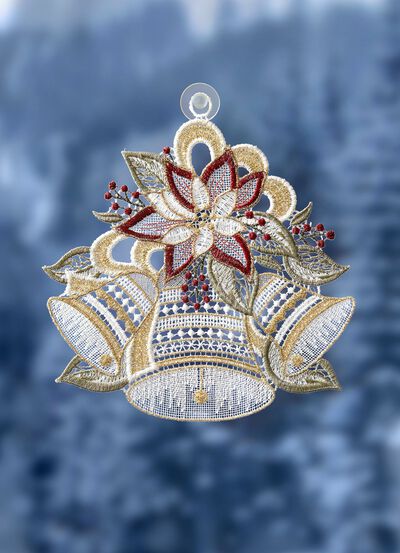 Fensterbild Glocken aus echter Plauener Spitze 