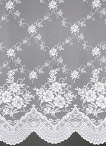 Seitenschal-Garnitur und Raffhalter mit Blüten-Dessinierung 