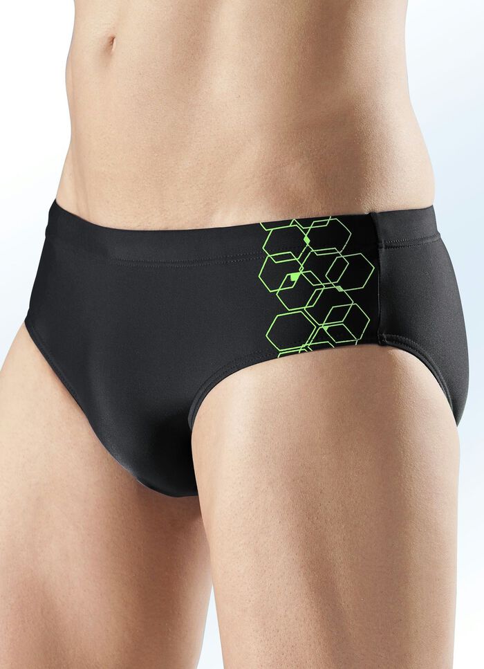 Naturana Badehose in Slipform mit platziertem Druckdessin SCHWARZ-GR&Uuml;N