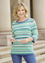 Pullover mit Mustermix im Ringeldessin JEANSBLAU-JADEGRÜN-MULTICOLOR