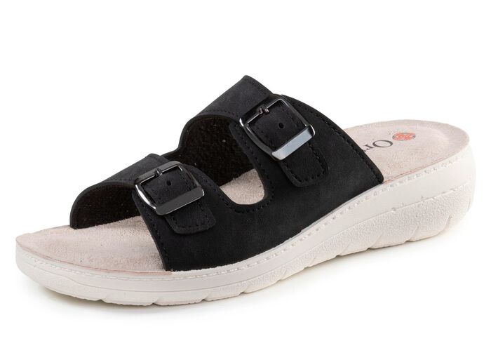 Zweierpack Pantoletten aus Nubuk- und Nappasynthetik 1X SCHWARZ, 1X WEISS