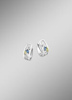 Klappcreolen mit Blautopas, beh., echt Peridot und synth. Zirkonia 