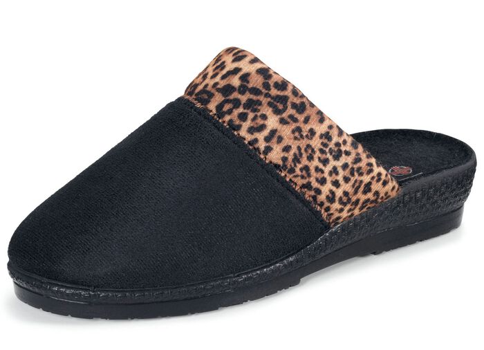 Pantoffel in schickem Leo-Design SCHWARZ-BRAUN