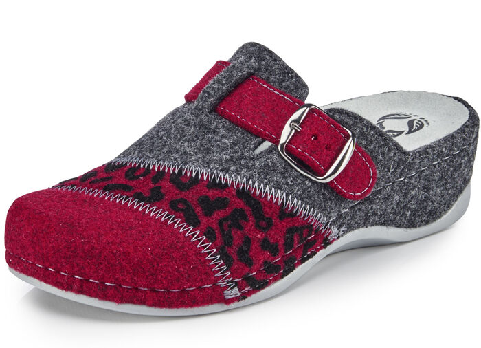 Mubb, klassische Damen-Hausschuhe, Weite H, mit herausnehmbarem Fußbett GRANATROT-ANTHRAZIT