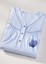 Zweierpack Nachthemden, 3/4 -langen &Auml;rmeln mit Knopfleiste 1X BLEU-BUNT, 1X BLEU