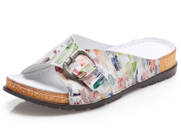 Gemini Pantolette mit bunt bedrucktem Rindleder WEISS