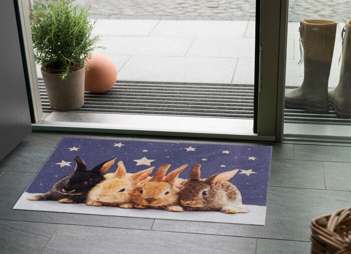 Fußmatte 4 Hasen im Schnee