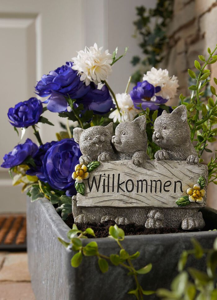 Willkommen mit Hunde,- oder Katzen aus Polyresin GRAU