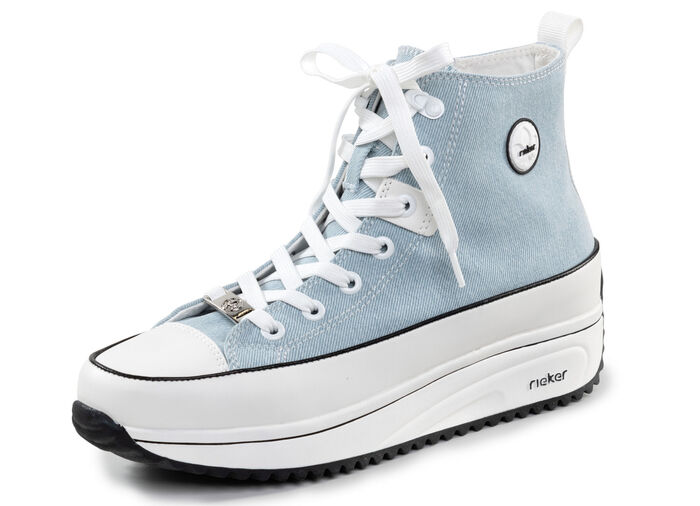 Rieker Schn&uuml;r-Bootie in Leo-Print oder Denim-Style BLEU-WEISS