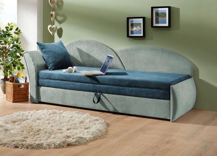 Schlafsofa mit Bettkasten und 1 Dekokissen GR&Uuml;N-MINT