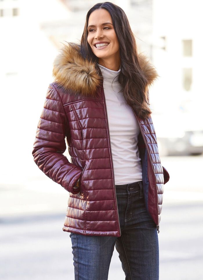 Lederjacke mit abtrennbarer Kapuze 