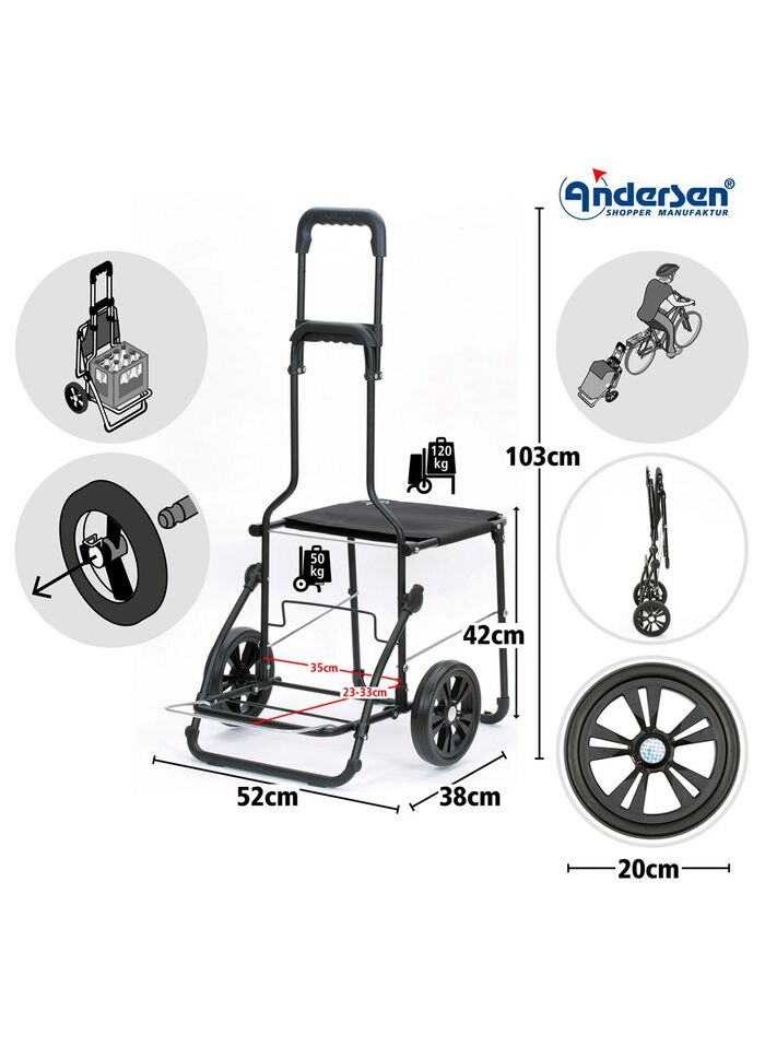 Andersen Einkaufsroller mit Sitzmöglichkeit GRAU