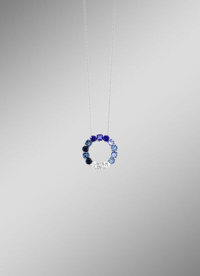 Anhänger mit synth. Zirkonia in Weiß und Blautönen 