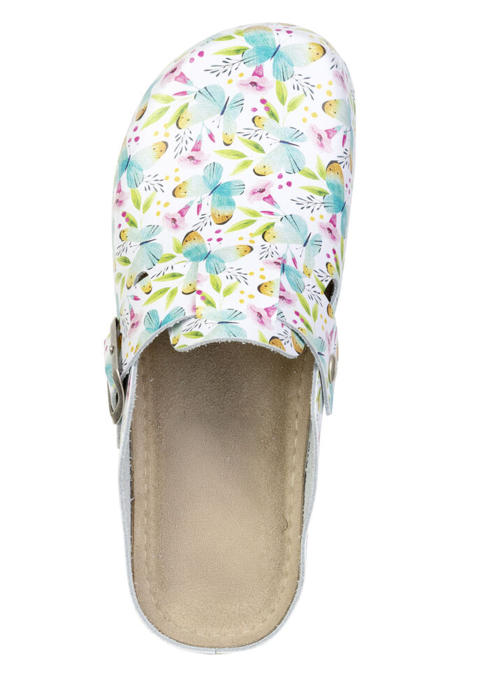 Klassische Damen-Clogs, mit anatomisch, gepolstertem Fußbett WEISS-BUNT