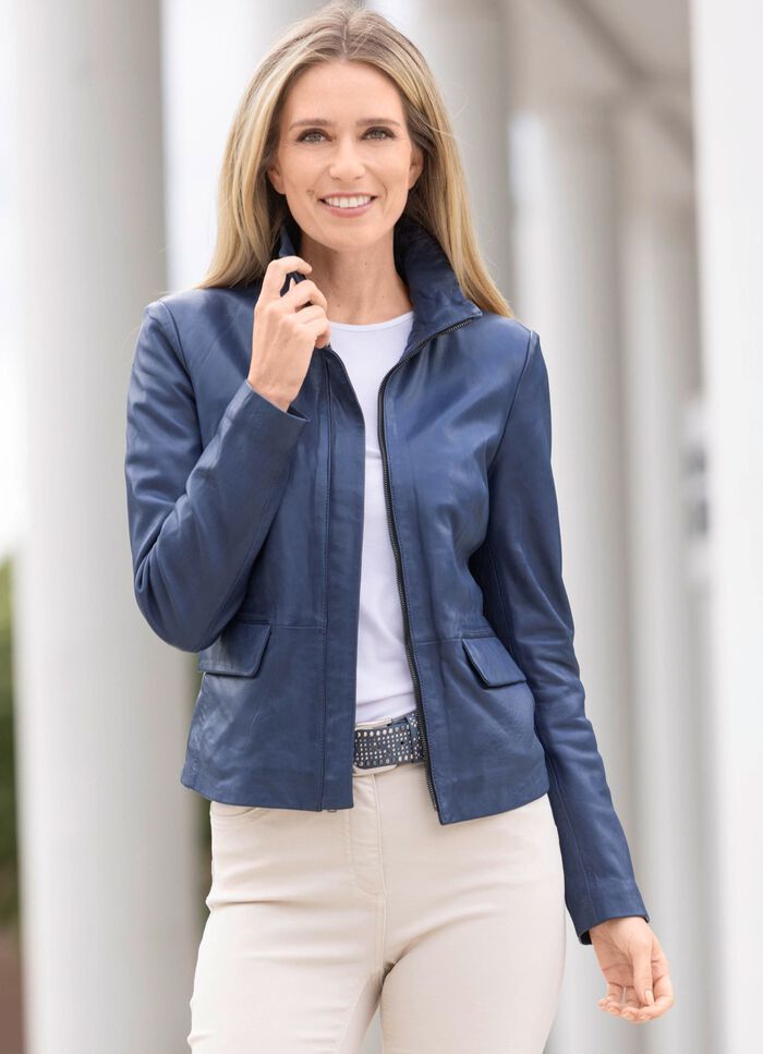 Lederkurzjacke mit Pattentaschen 