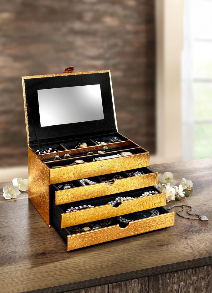 Praktischer Schmuckkoffer aus Lederimitat in Kroko-Optik 