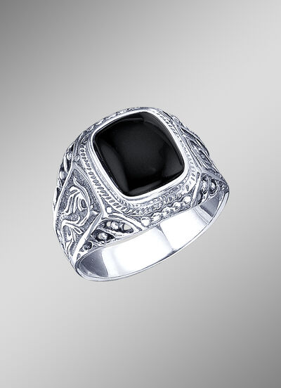 In massiver Ausführung: stilvoller Herrenring mit echt Onyx  In massiver Ausführung: stilvoller Herrenring mit echt Onyx