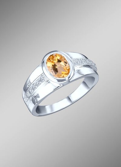 Strahlender Damenring mit echt Citrin und synth. Zirkonia 