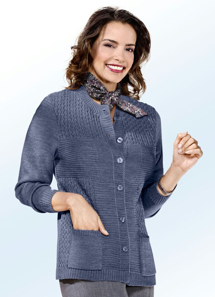 Strickjacke mit Strukturmix RAUCHBLAU