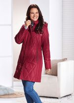Kurzmantel mit Kunstpelz-Innenausstasttung in der Kapuze RUBINROT