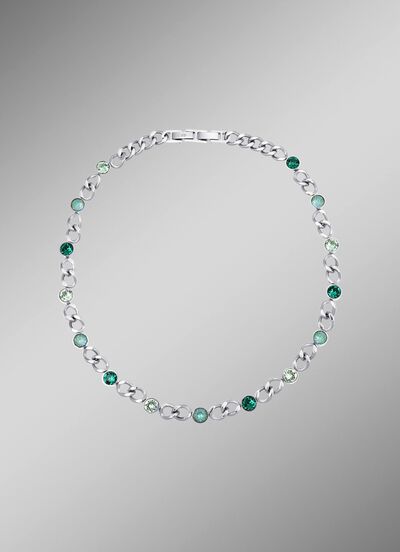 Halskette mit gr&uuml;nen Kristallen 