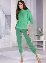 Rundhals-Schlafanzug aus Frottierstretch mit garngefärbtem Ringeldessin 