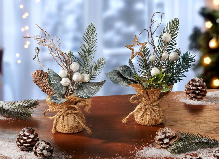 Tannenzweige im Jutesack, 2er-Set 