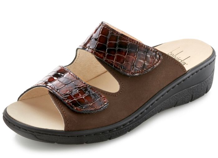 ELENA EDEN, bequeme Damen-Pantoletten, Weite H, mit herausnehmbarem Fu&szlig;bett BRAUN-BORDEAUX