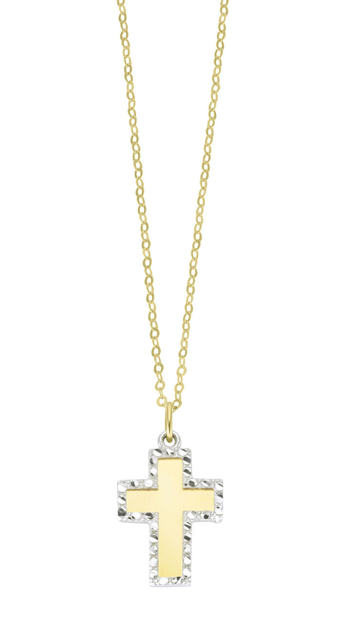 Toller Kreuz-Anhänger in Bicolor mit Ankerkette