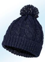 Bommel-M&uuml;tze mit Zopfmuster MARINE