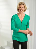 Shirt mit Rei&szlig;verschluss am V-Ausschnitt in 3 Farben 