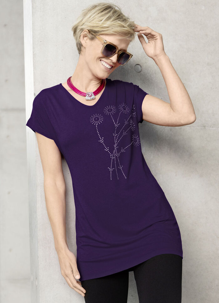 Longshirt mit Strasszier AUBERGINE