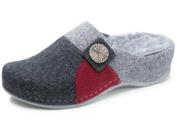 Mubb Pantoffel mit Metallschmuck GRAU-ROT