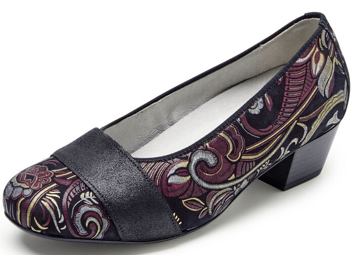 Waldl&auml;ufer, bequeme Damen-Pumps, Weite K, mit herausnehmbarem Fu&szlig;bett SCHWARZ-BUNT