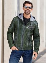 Lederkurzjacke mit Kapuze 