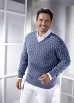 V-Pullover mit Strukturmuster in 3 Farben JEANSBLAU MELIERT
