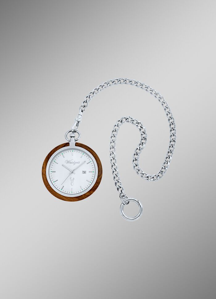Taschenuhr mit Walnuss und Edelstahl Geh&auml;use 