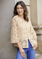 Strickjacke mit Blumen und Schmetterlingen 