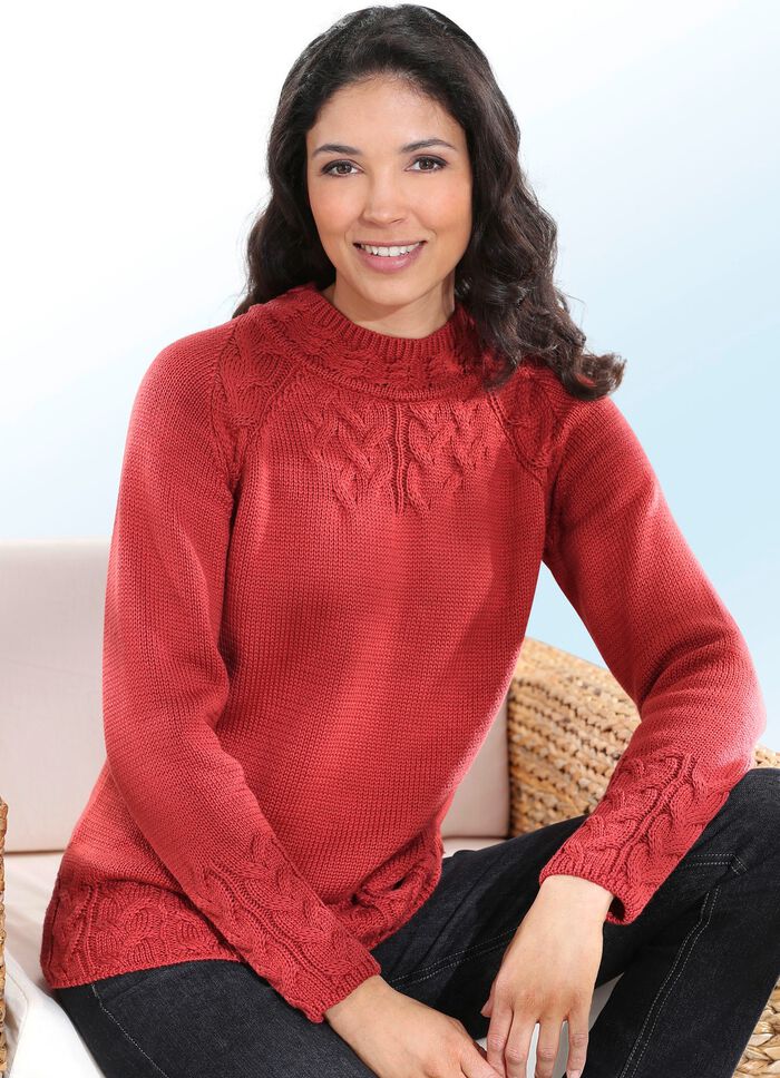 Pullover in Strukturmix ZIEGELROT