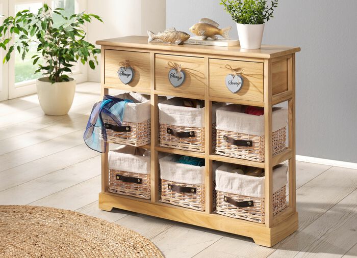 Massivholz Kommode mit K&ouml;rbe aus Weide NATUR