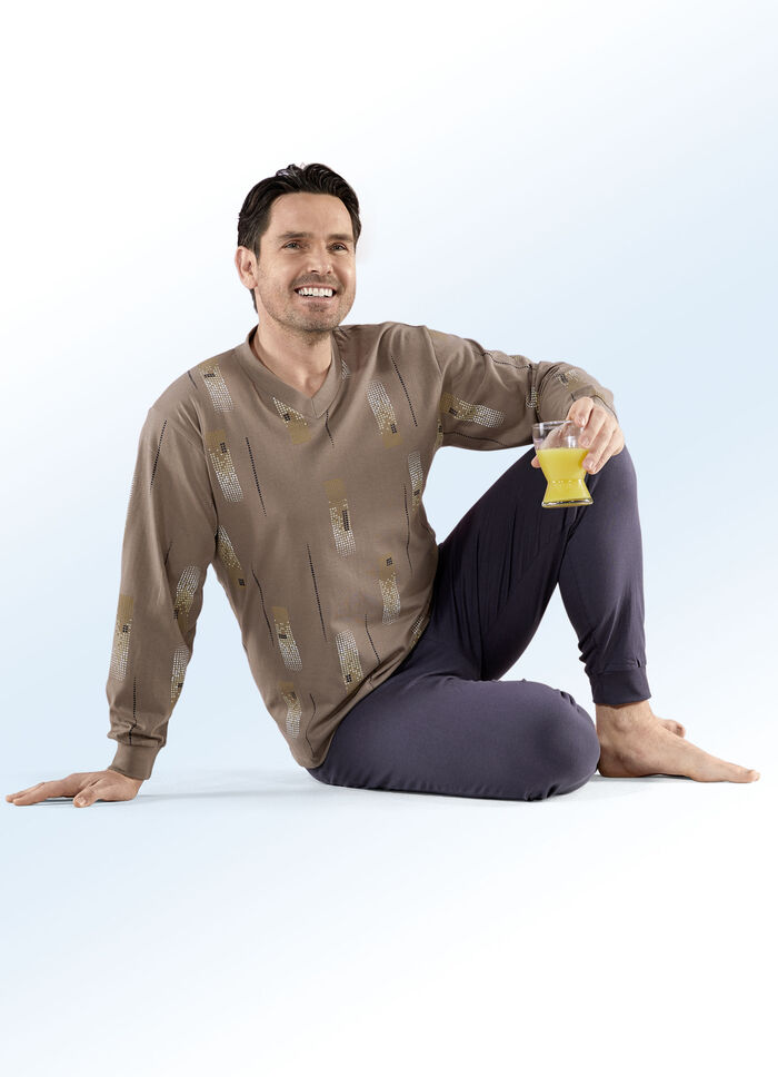 Zweierpack Schlafanz&uuml;ge mit V-Ausschnitt, B&uuml;ndchen an &Auml;rmel-und Beinabschl&uuml;ssen 