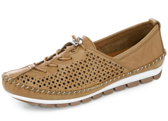 Gemini Mokassin-Slipper mit sommerlicher Perforierung CAMEL