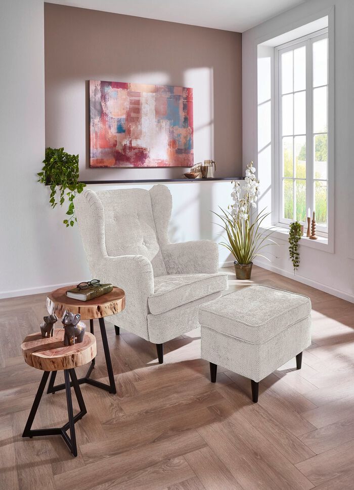 Ohrenbackensessel mit Hocker 