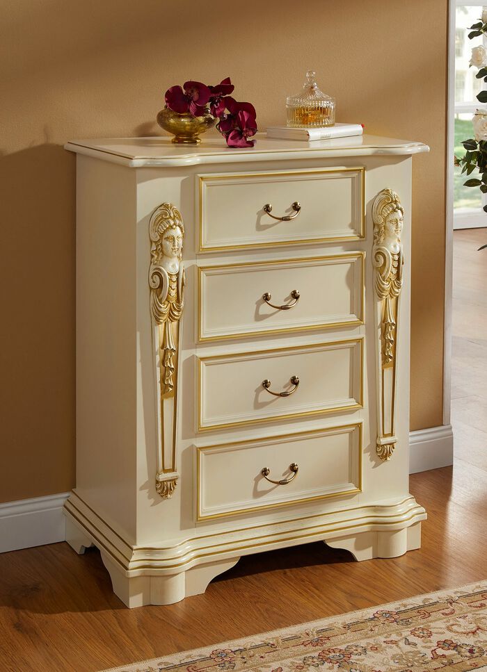 Italienische Kommodenserie mit reich verzierten Fronten CREME-GOLD