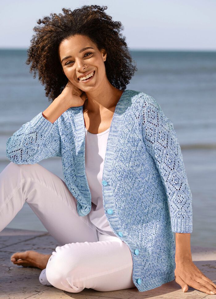 Strickjacke aus Melangegarn BLAU-WEISS