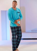 Schlafanzug mit V-Ausschnitt, aufgesetzter Brusttasche und Karodessin 